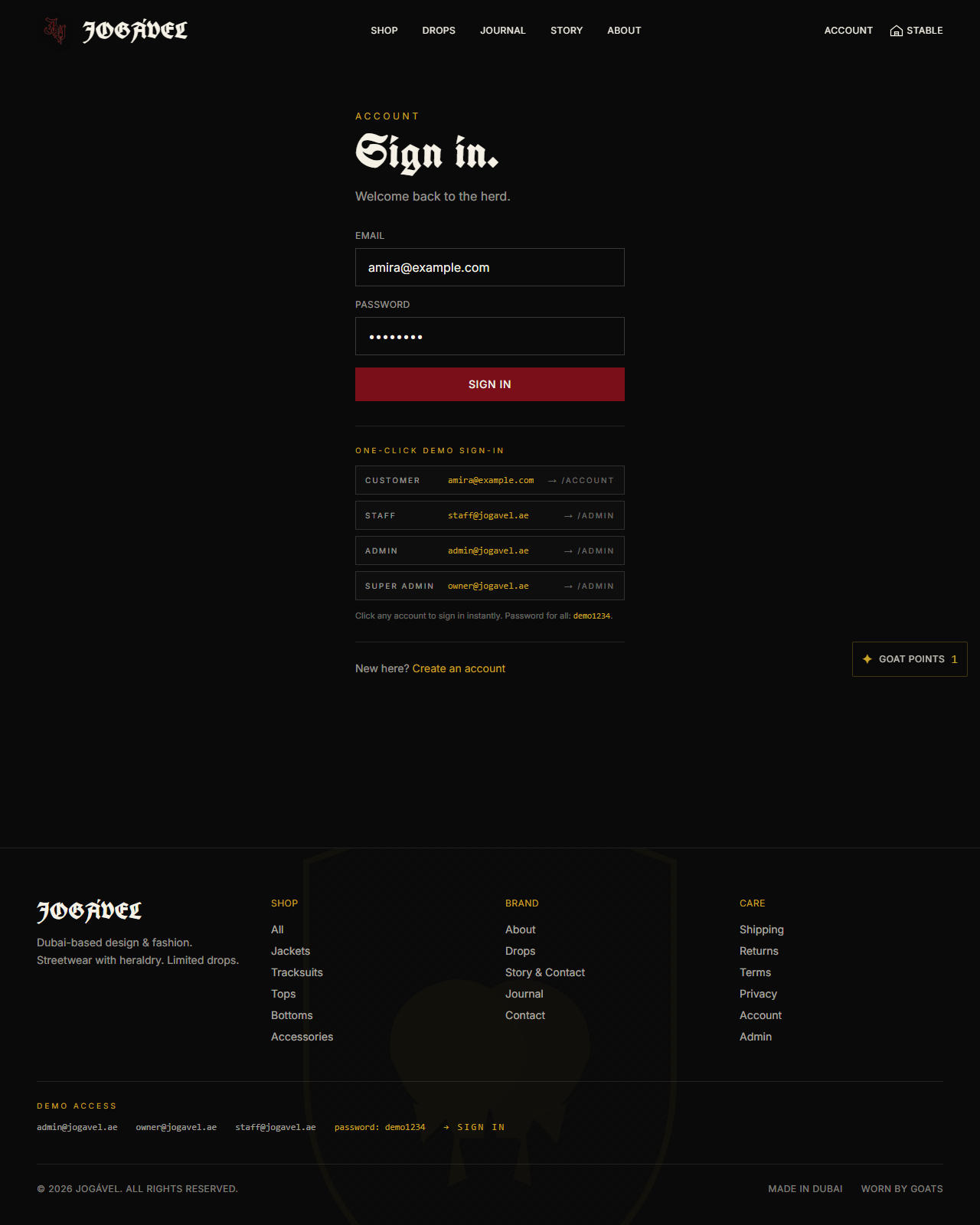 Jogavel customer sign-in — preview