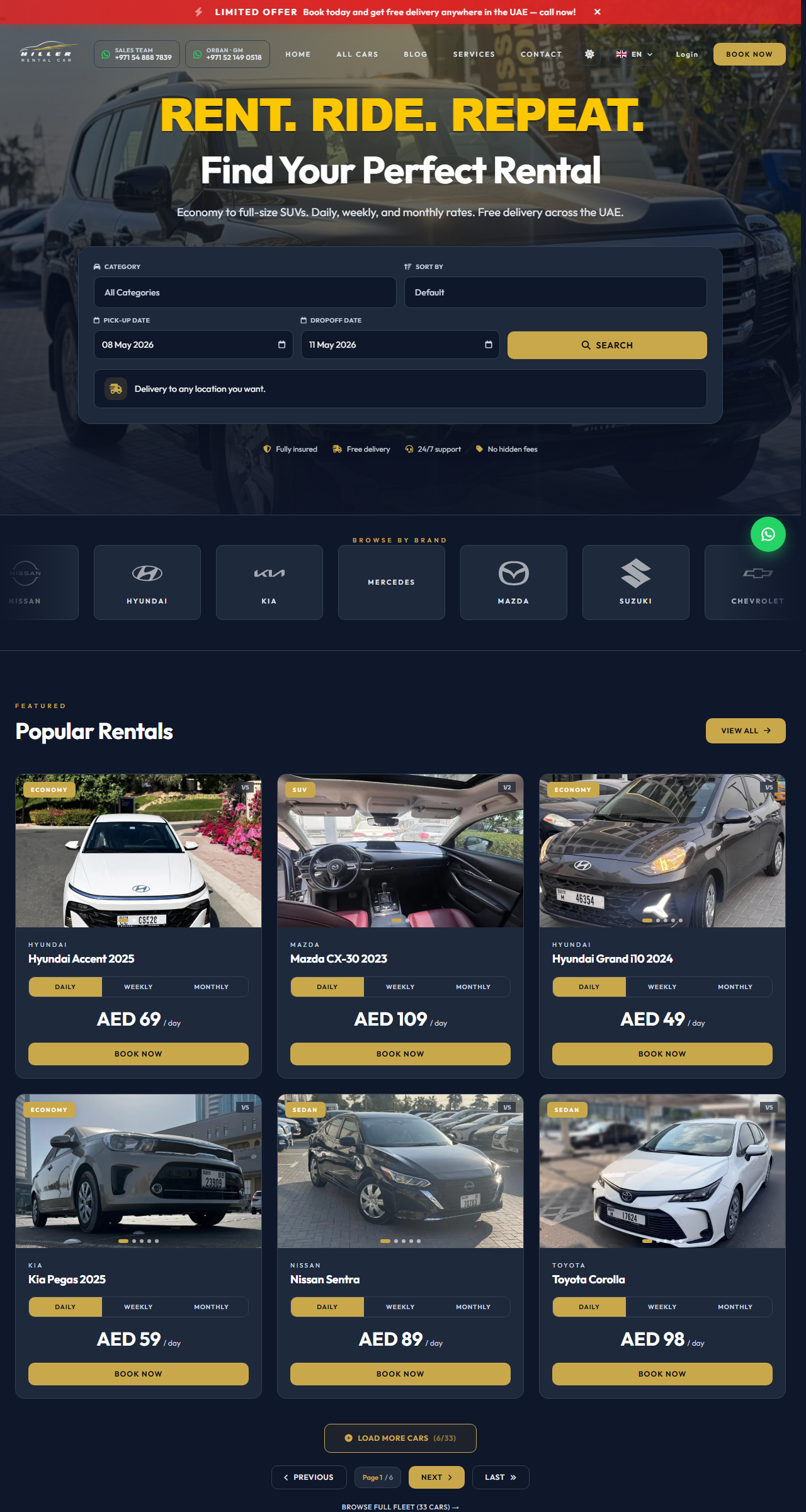 Miller Rental Car — homepage preview